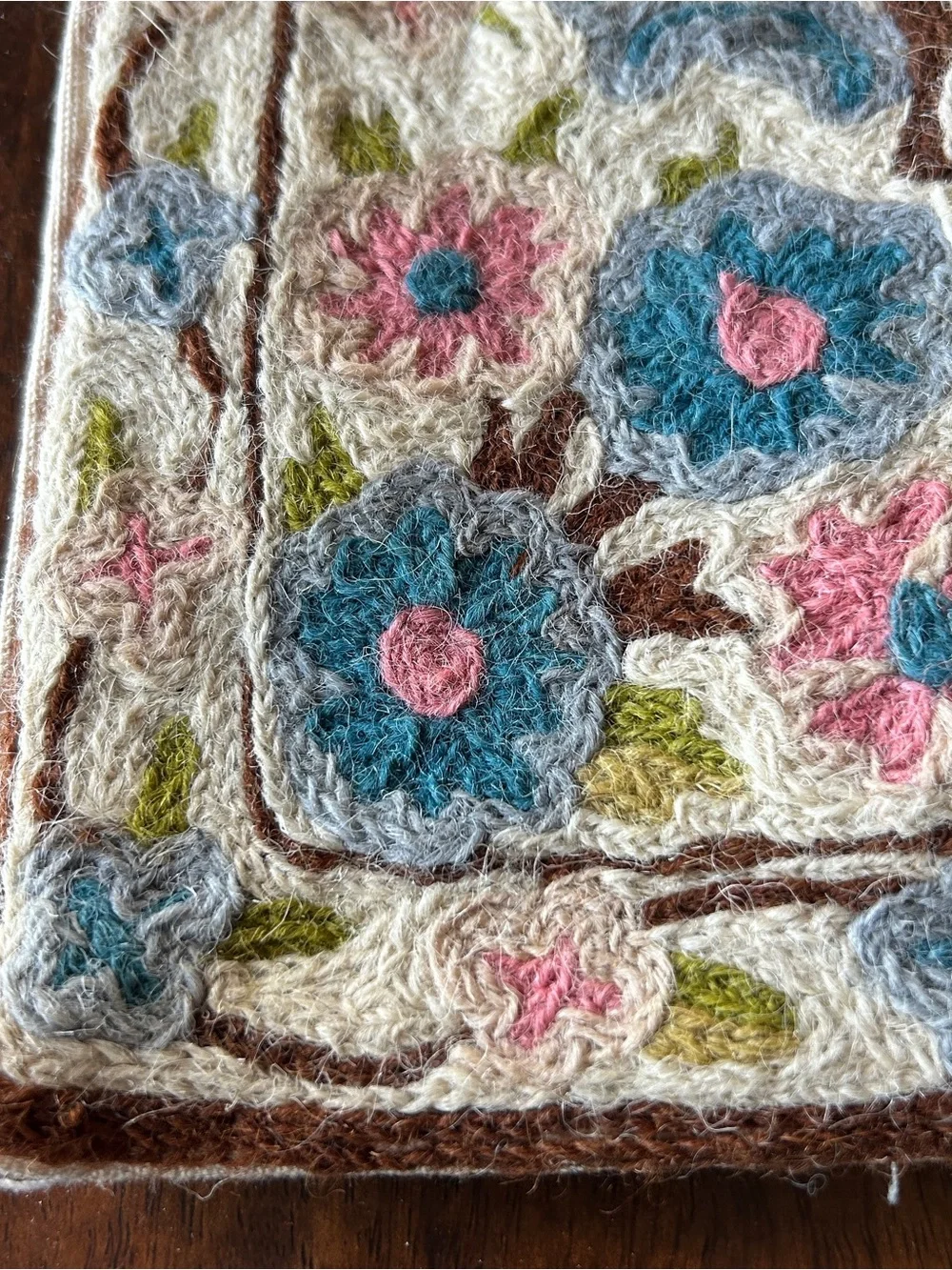 Hand Embroidered Kashmiri Chain Stitch Floral Pillow Cover 16x16